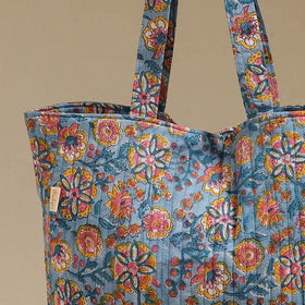 Handcrafted quilted sanganeri block printed fabric tote bag