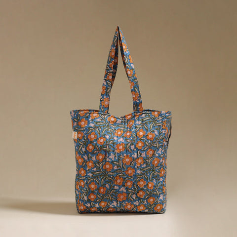 Handcrafted quilted sanganeri block printed fabric tote bag
