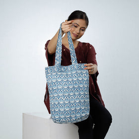 Blue Handcrafted Quilted Sanganeri Block Printed Shoulder Bag