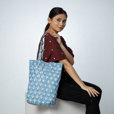Blue - Handcrafted Quilted Sanganeri Block Printed Shoulder Bag