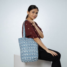 Blue Handcrafted Quilted Sanganeri Block Printed Shoulder Bag