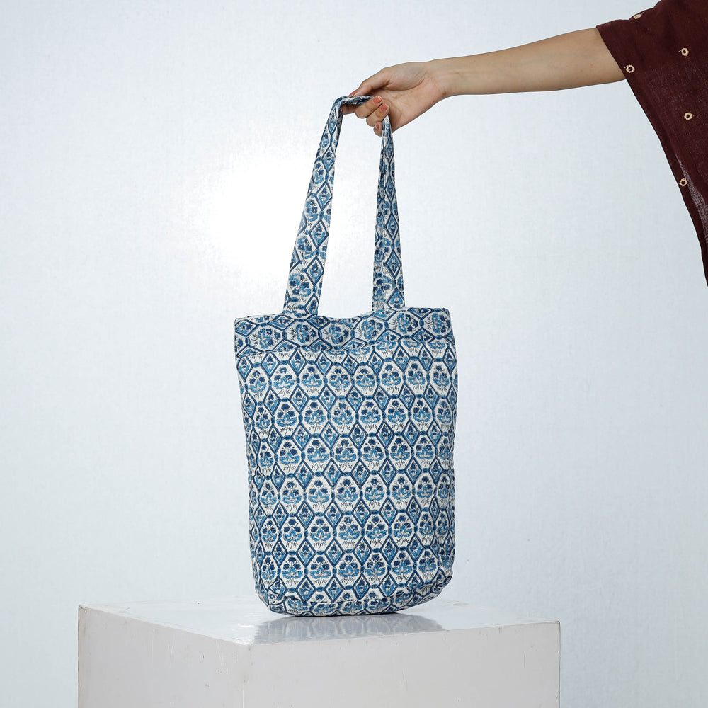 Blue Handcrafted Quilted Sanganeri Block Printed Shoulder Bag