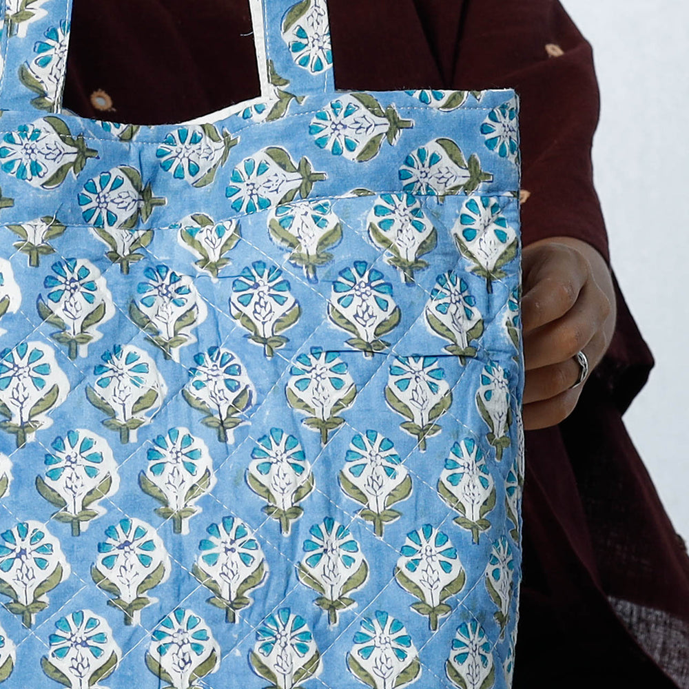 Blue - Handcrafted Quilted Sanganeri Block Printed Shoulder Bag