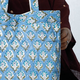 Blue - Handcrafted Quilted Sanganeri Block Printed Shoulder Bag