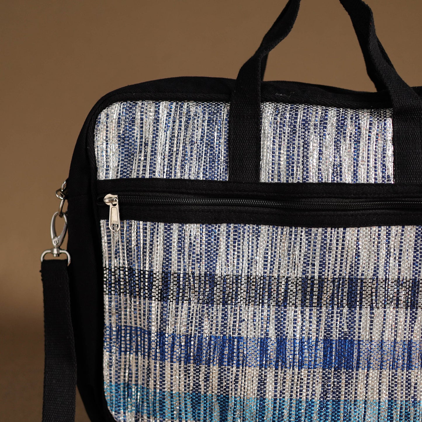  Blue Handcrafted Upcycled Woven Laptop Bag 