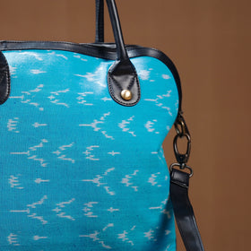 Blue Handcrafted Woven Ikat Shoulder Bag in Faux Leather 26