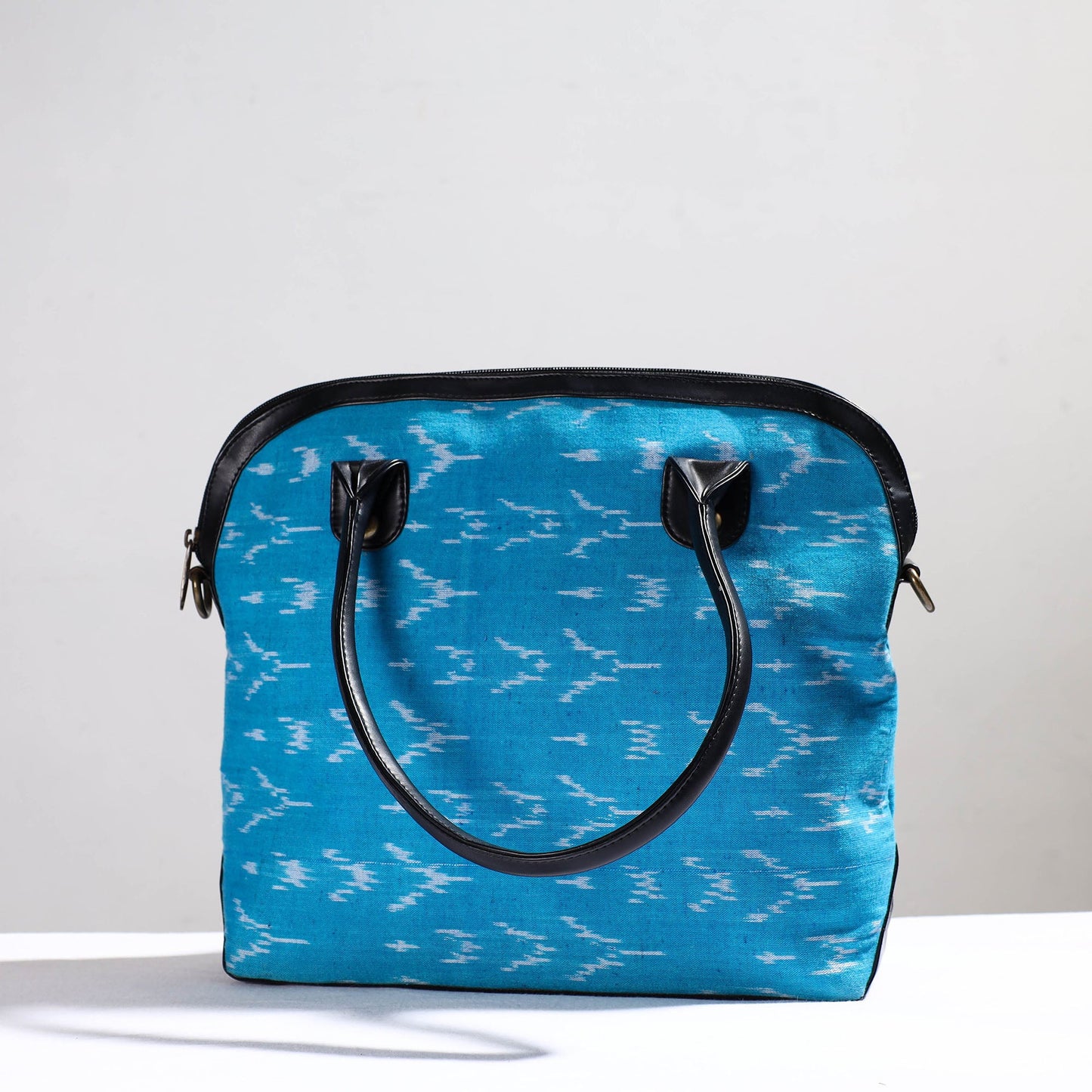 Blue Handcrafted Woven Ikat Shoulder Bag in Faux Leather