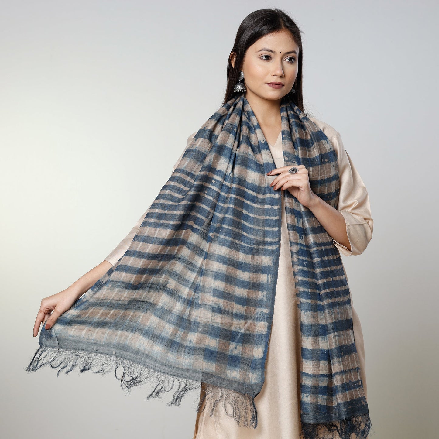 Buy Handloom Block Art Print Tussar Silk Bindaas Stole