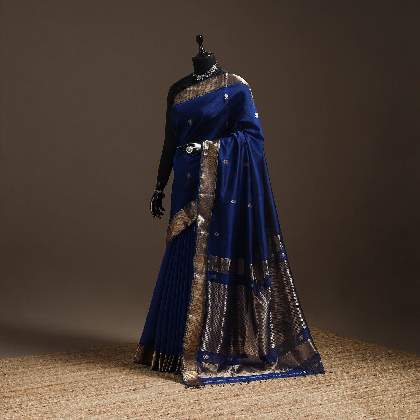 Blue - handloom buti maheshwari saree with zari border 25