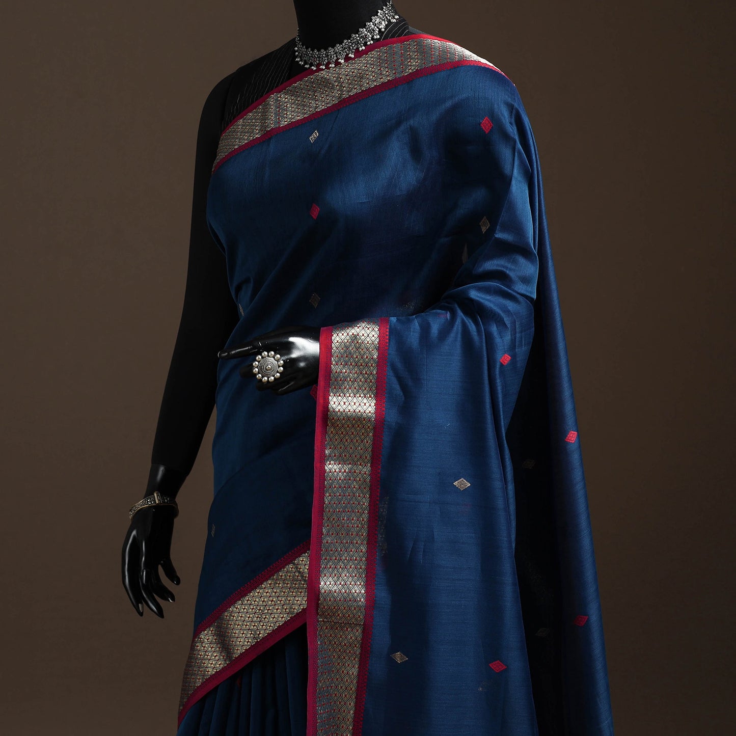 Blue - handloom buti maheshwari saree with zari border 35