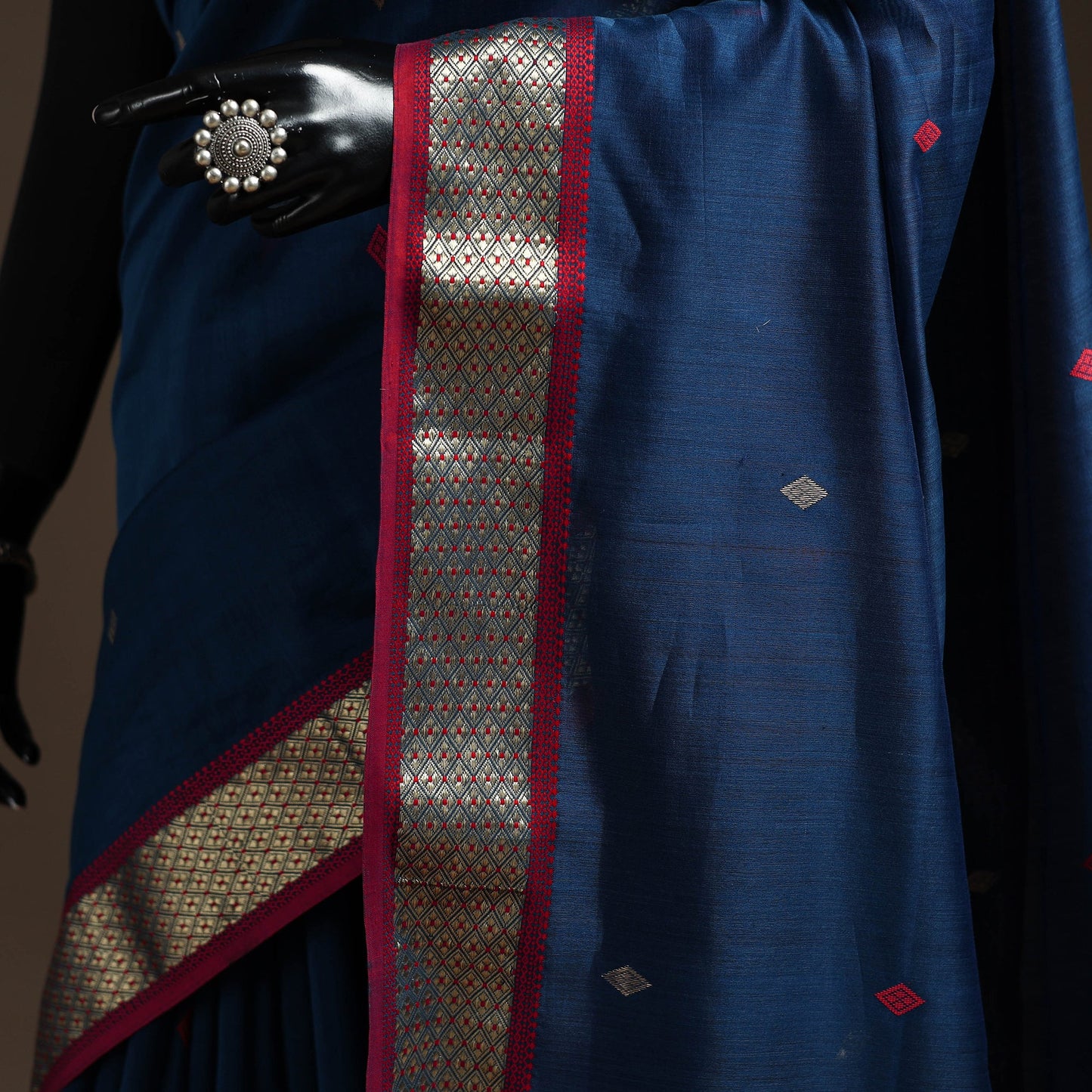 Blue - handloom buti maheshwari saree with zari border 35