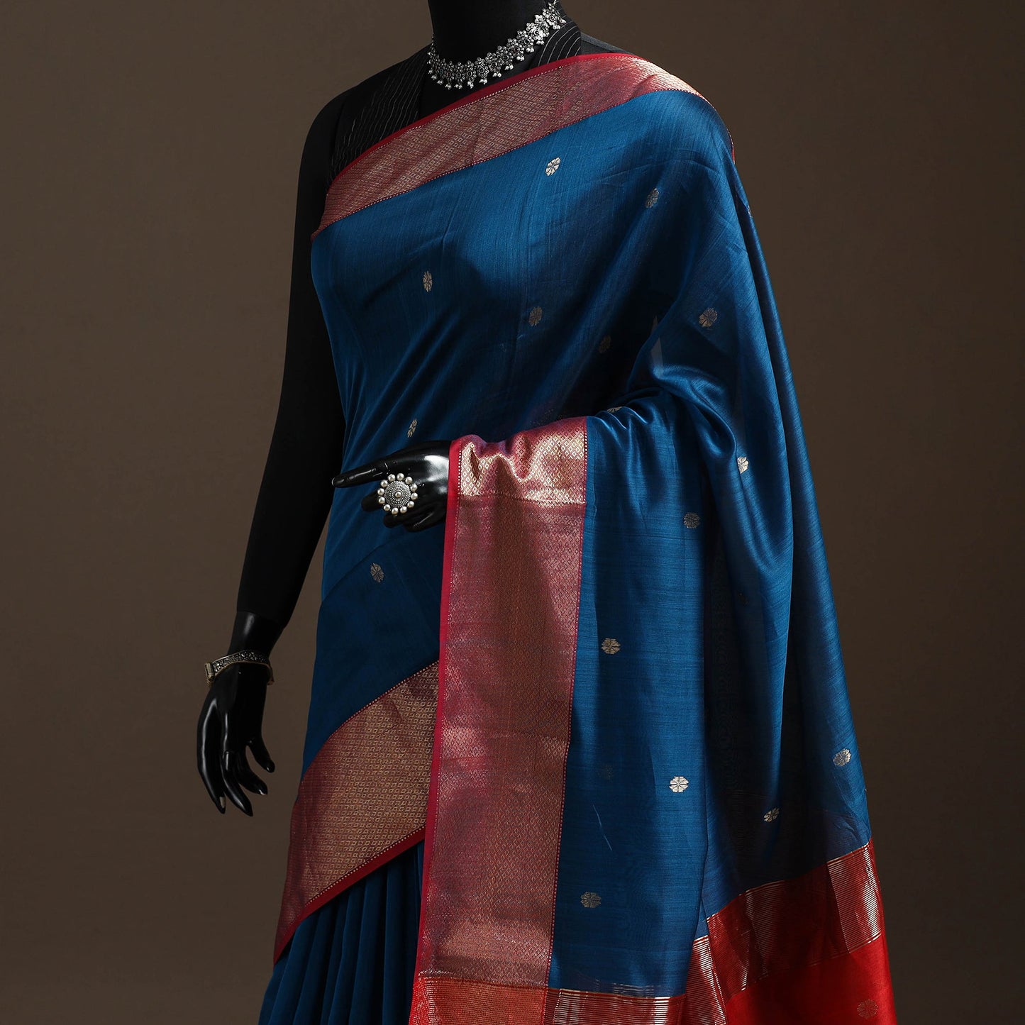 Blue - handloom buti maheshwari saree with zari border 42