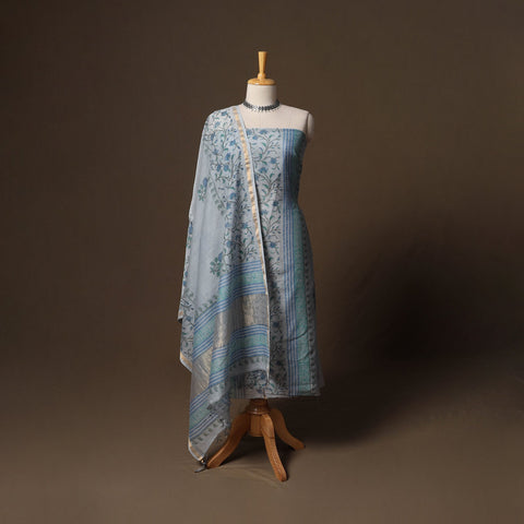 Handloom chanderi silk block print sanganeri 3pc unstitched