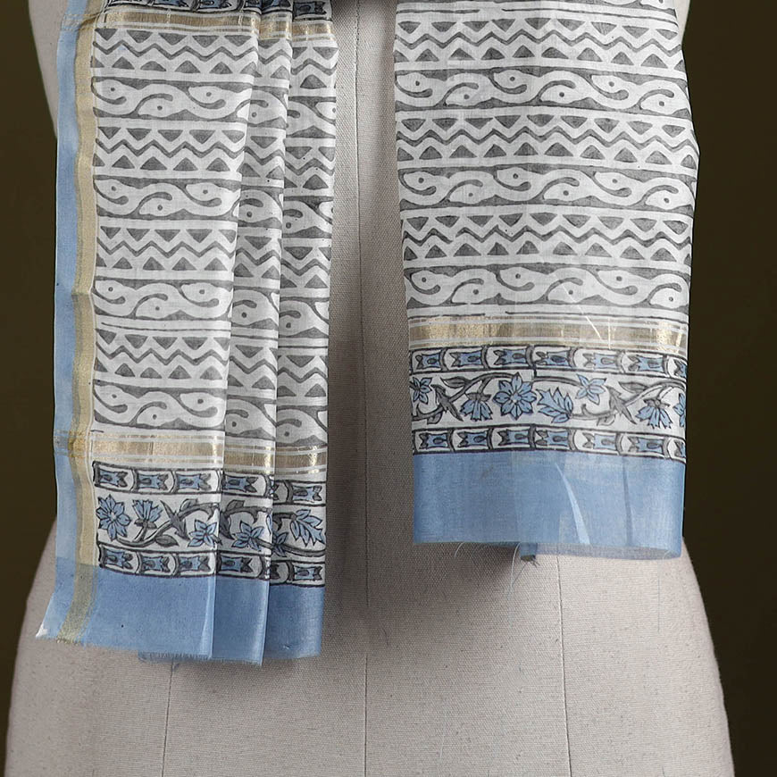 Handloom chanderi silk sanganeri stole 04 - handcrafted