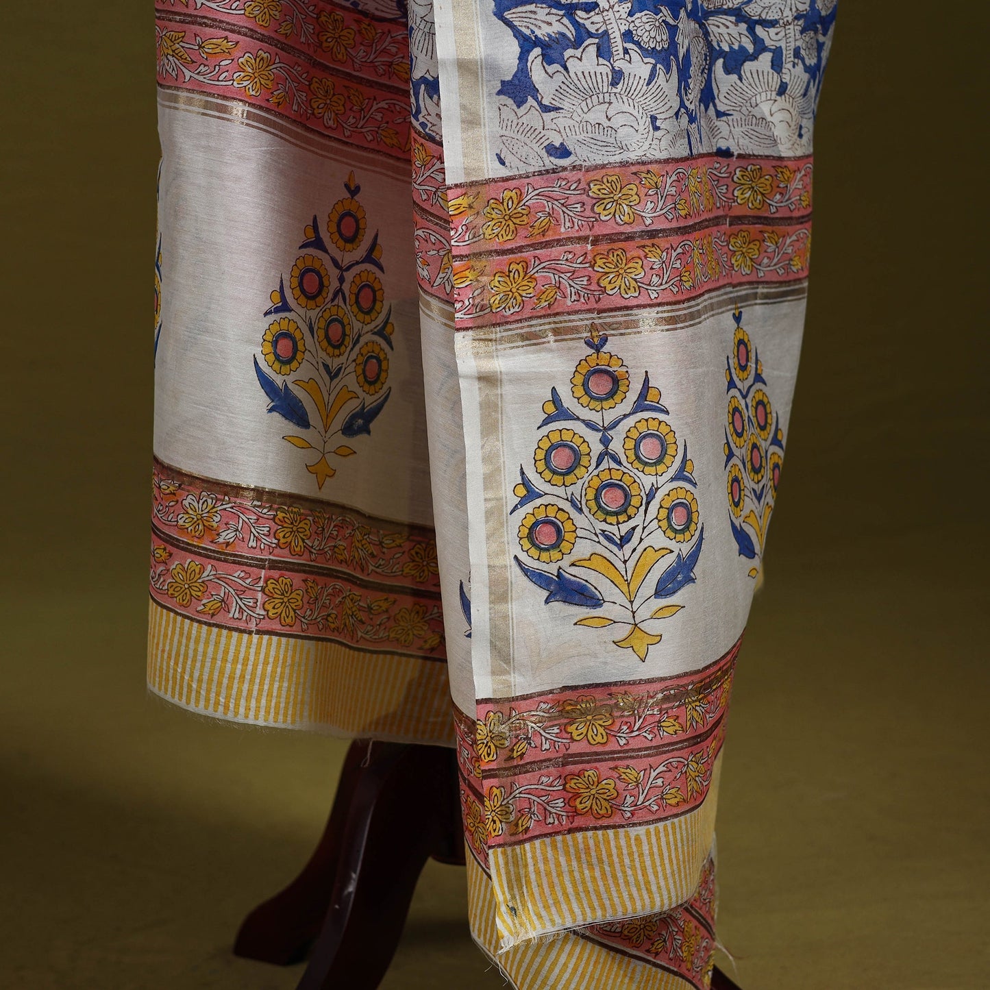 Blue - handloom chanderi silk hand sanganeri dupatta 13