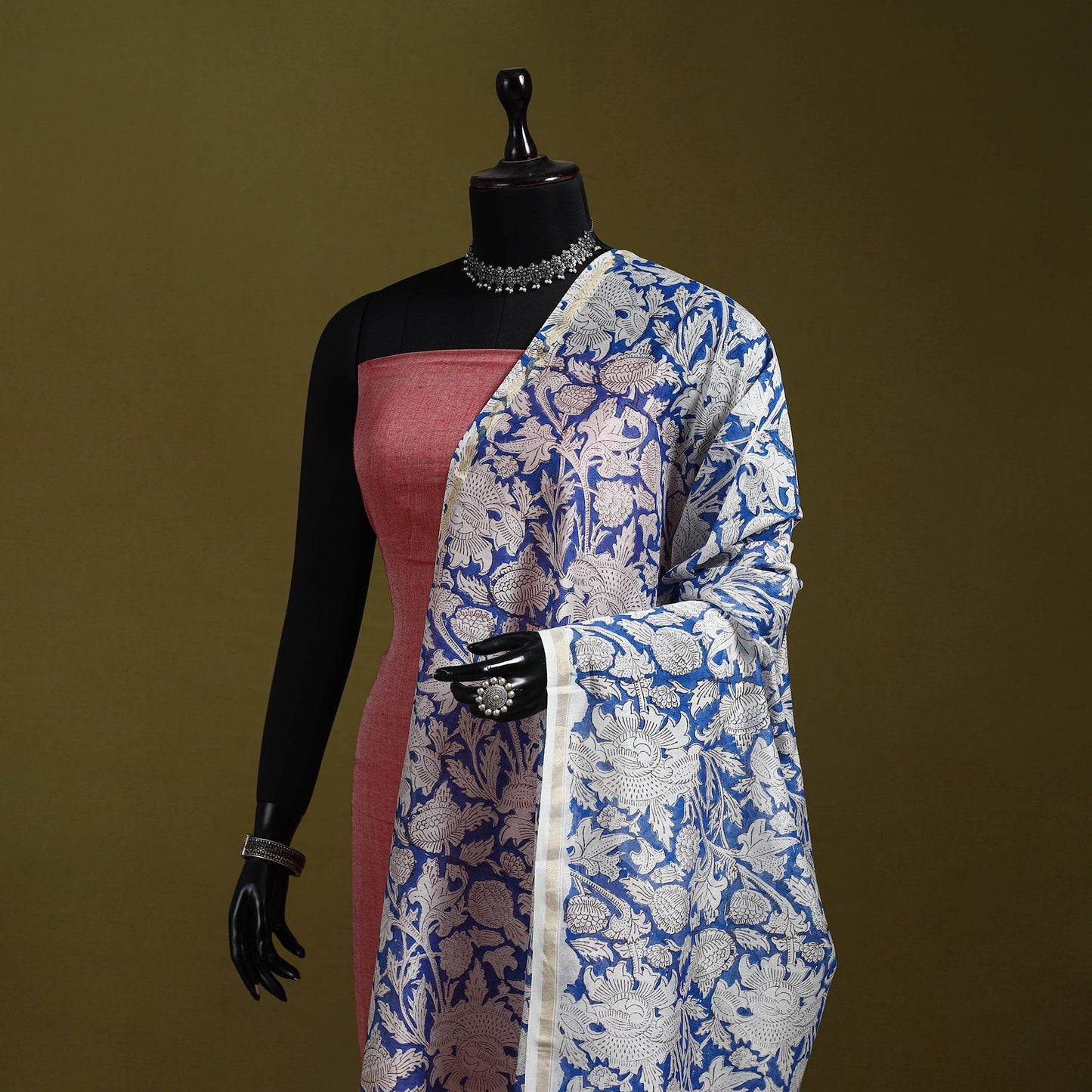 Blue - handloom chanderi silk hand sanganeri dupatta 13