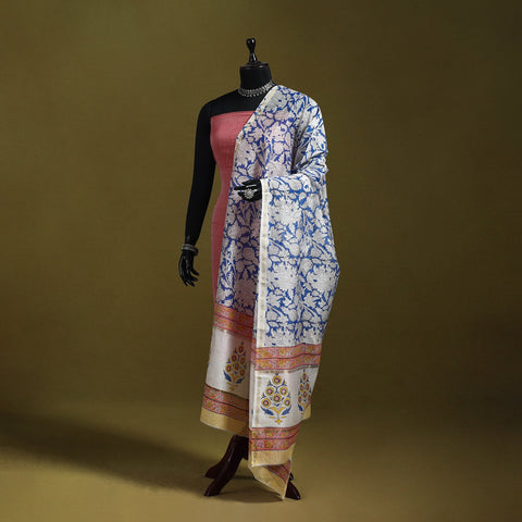 Blue - handloom chanderi silk hand sanganeri dupatta 13