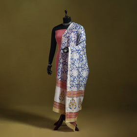 Blue - handloom chanderi silk hand sanganeri dupatta 13