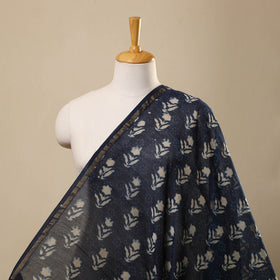 Blue Handloom Chanderi Silk Indigo Bagru Print Fabric