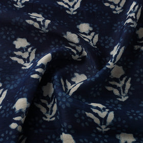 Blue Handloom Chanderi Silk Indigo Bagru Print Fabric