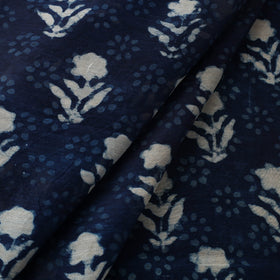 Blue Handloom Chanderi Silk Indigo Bagru Print Fabric
