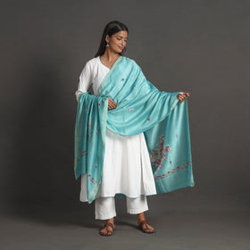 Blue - handloom chanderi silk kashida embroidery dupatta 03