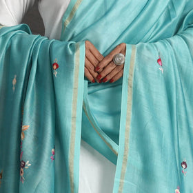 Blue - handloom chanderi silk kashida embroidery dupatta 03