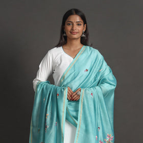 Blue - handloom chanderi silk kashida embroidery dupatta 03