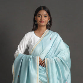 Blue - handloom chanderi silk kashida embroidery dupatta 11