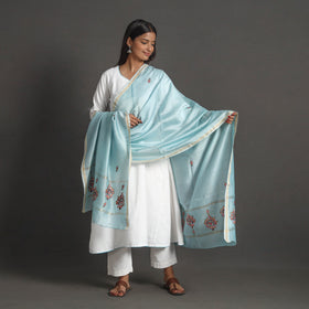 Blue - handloom chanderi silk kashida embroidery dupatta 11
