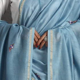  Blue Handloom Chanderi Silk Kashida Embroidery Dupatta Online