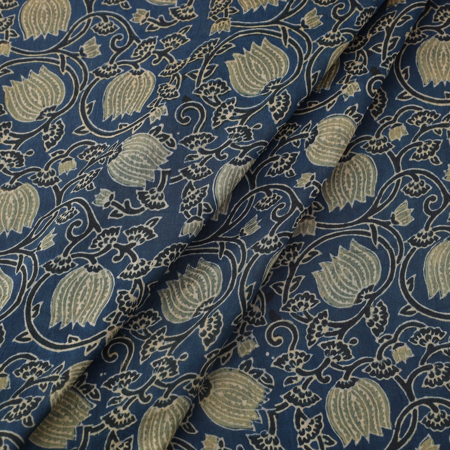 Blue Block Print Chanderi Silk Natural Dyed Ajrakh Fabric
