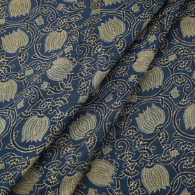 Blue Block Print Chanderi Silk Natural Dyed Ajrakh Fabric