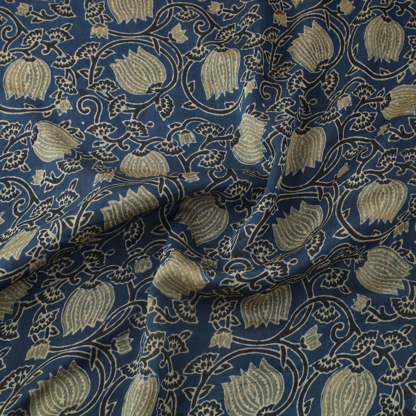 Blue Block Print Chanderi Silk Natural Dyed Ajrakh Fabric