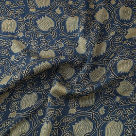 Blue Block Print Chanderi Silk Natural Dyed Ajrakh Fabric