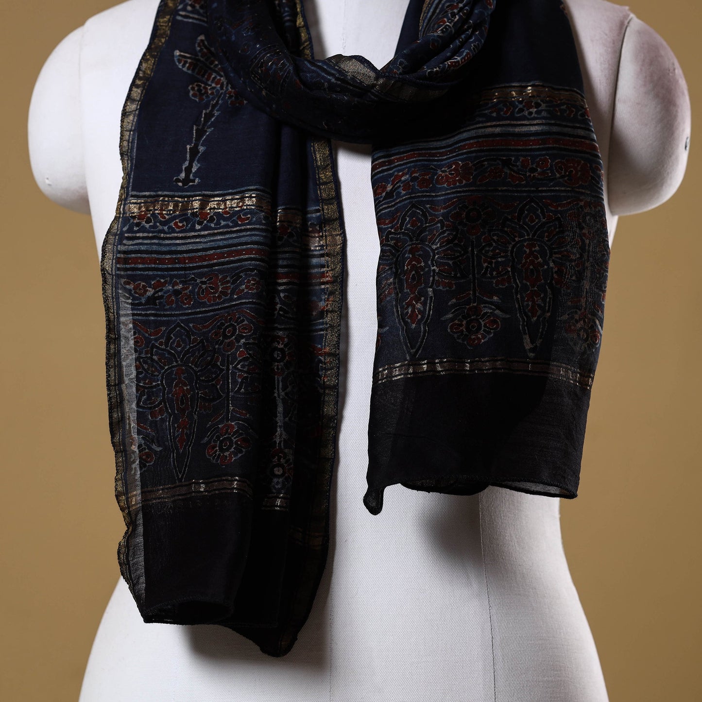 Handloom chanderi silk natural dyed stole 10 - handcrafted