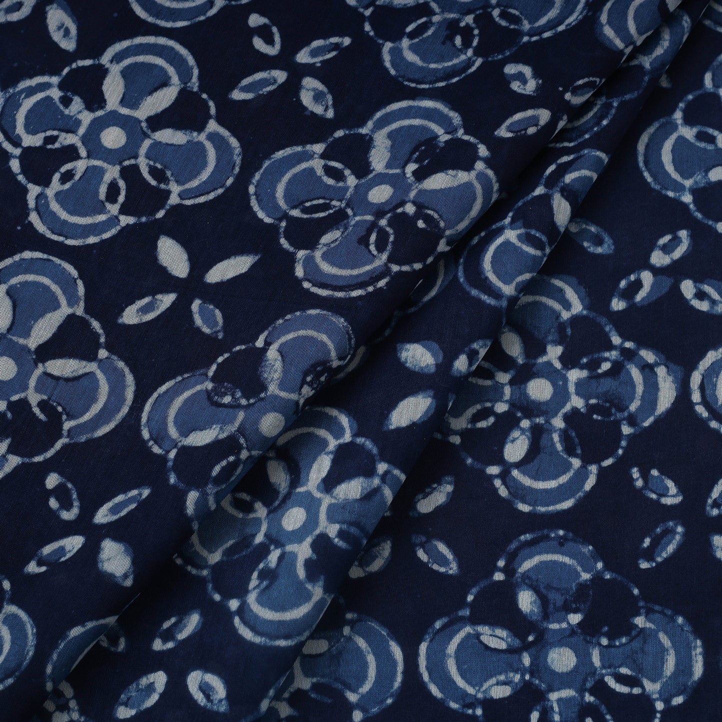 Blue Block Print Handloom Chanderi Silk Pipad Fabric