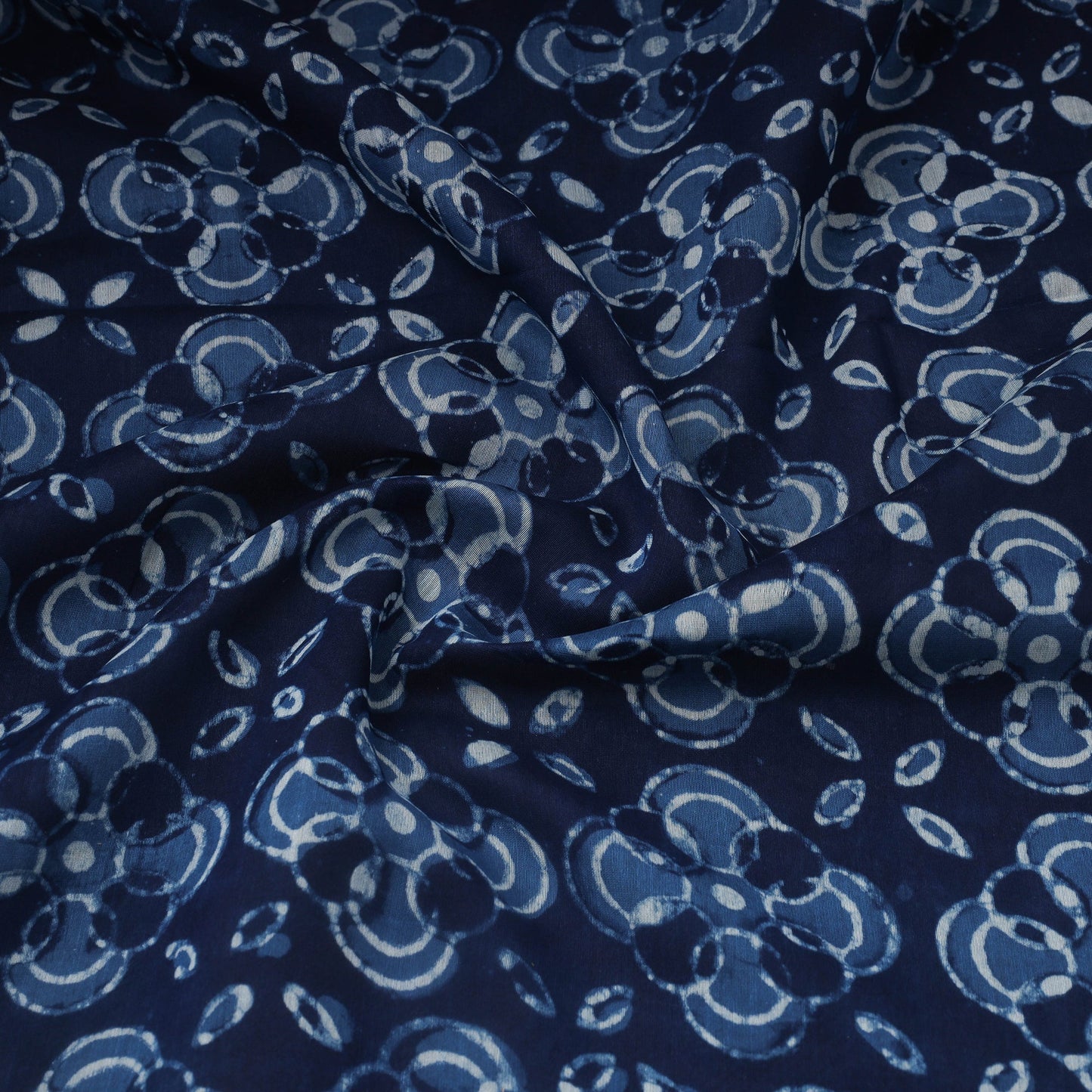 Blue Block Print Handloom Chanderi Silk Pipad Fabric