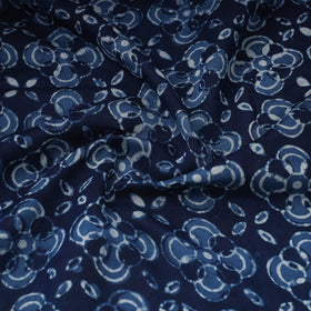 Blue Block Print Handloom Chanderi Silk Pipad Fabric