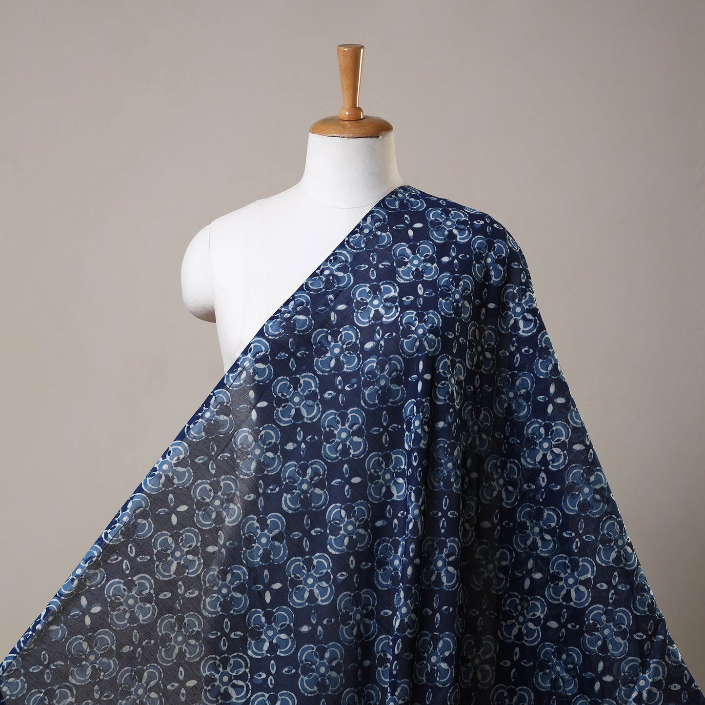Blue Block Print Handloom Chanderi Silk Pipad Fabric