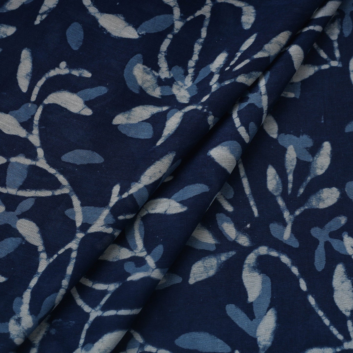 Blue Block Print Handloom Chanderi Silk Pipad Fabric