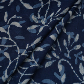 Blue Block Print Handloom Chanderi Silk Pipad Fabric