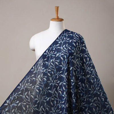 Blue Block Print Handloom Chanderi Silk Pipad Fabric
