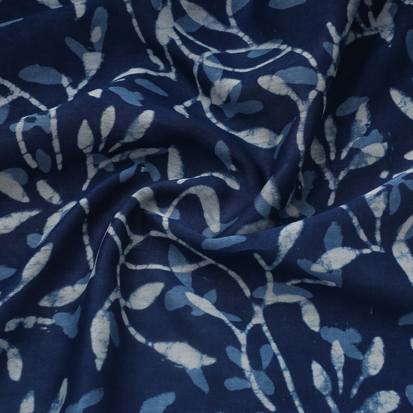 Blue Block Print Handloom Chanderi Silk Pipad Fabric