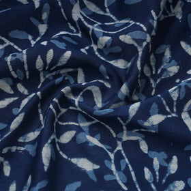 Blue Block Print Handloom Chanderi Silk Pipad Fabric