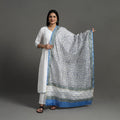 Blue - Block Print Handloom Chanderi Silk Sanganeri Dupatta 03