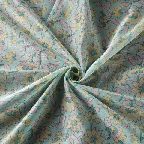 Blue - handloom chanderi silk sanganeri fabric 10