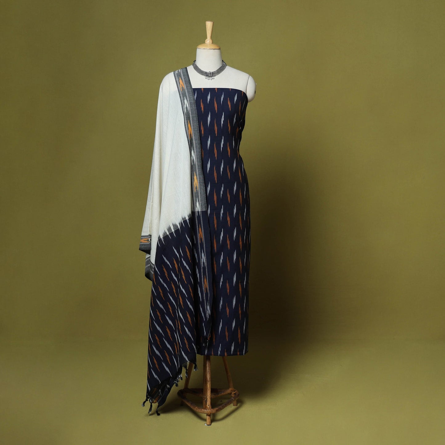 Blue - handloom cotton 3pc pochampally ikat dress material