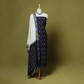 Blue - handloom cotton 3pc pochampally ikat dress material