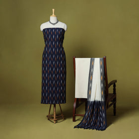 Blue - handloom cotton 3pc pochampally ikat dress material